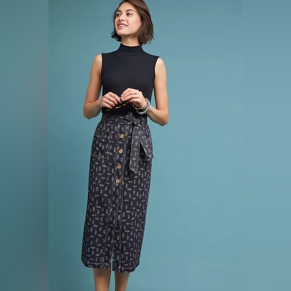 Corey Lynn Calter Knot skirt Anthropologie L nautical kitschy button front - Picture 2 of 8